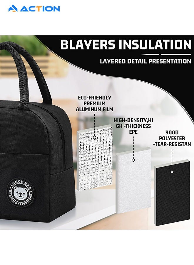 أكشن حقيبة غداء معزولة - حقيبة يد كبيرة الحجم من البوليستر - حقيبة تبريد مقاومة للتسرب - صندوق غداء قابل لإعادة الاستخدام للطلاب والرجال والنساء والأنشطة الخارجية والمكتب والنزهات - Image 3