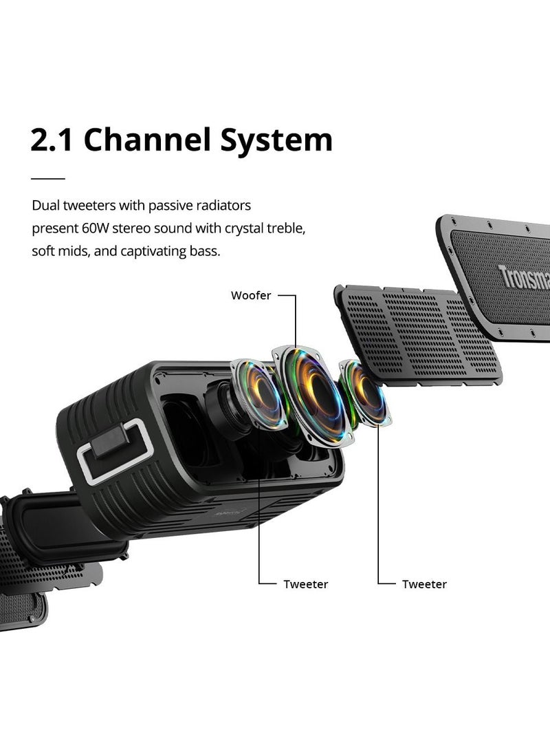 Tronsmart - Tronsmart Bluetooth Speaker, Tronsmart Force X Portable Speaker 60W, Bluetooth 5.0, with PowerBank, IPX6 Waterproof, SoundPulse Technology, 2.2 Channel System with Tri-Bass EQ, Black - Image 1