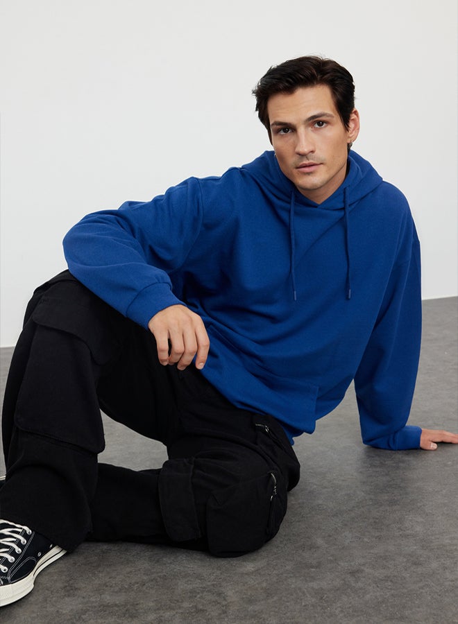 trendyol Navy Blue Oversize/Wide Cut Hooded Fleece Inside/Warm Sweatshirt TMNAW23SW00195 - Image 1