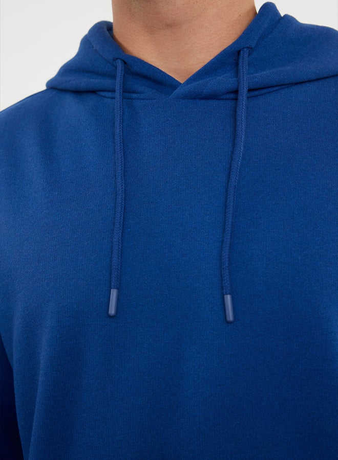 trendyol Navy Blue Oversize/Wide Cut Hooded Fleece Inside/Warm Sweatshirt TMNAW23SW00195 - Image 4