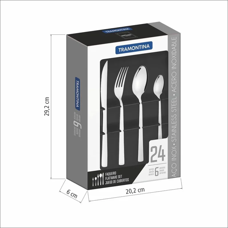 ترامونتينا Oslo Stainless Steel 24 Pieces Flatware Set with Table Knives and Mirror Finish