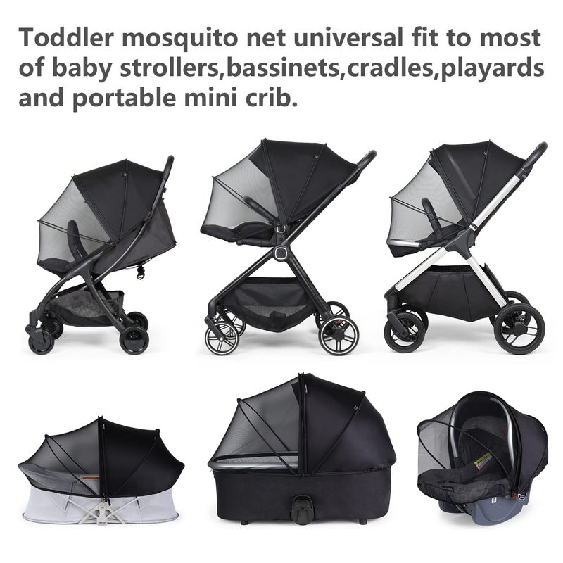 Beberoad Love Universal Stroller Sunshade and Mosquito Net, 2-in-1 UV Protection Tent Cover with 2-Way Zipper for Stroller (Black) - Image 5