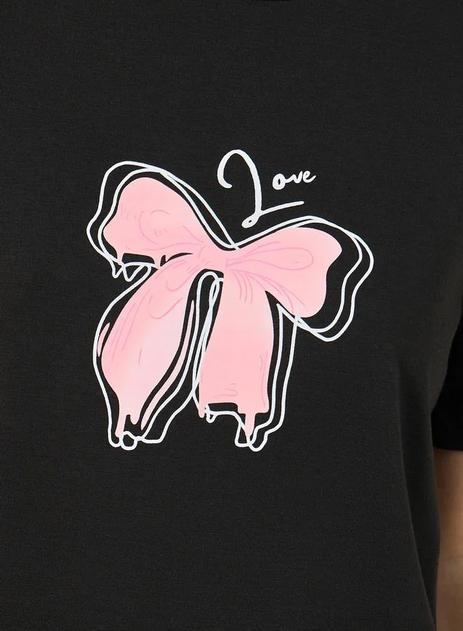 Styli Bow Graphic Print T-Shirt and Pyjama Set