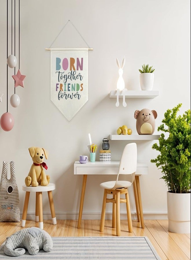 AGMDESIGN Born Together Friends Forever Canvas Hanging Pennant Flag Banner, Baby Twins Nursery Decor, Kids Baby Room Nursery Playroom Bedroom Decor, Birthday Gifts for Friends Kids Daughter Son Niece - Image 4