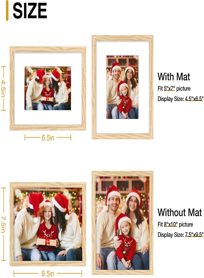 decorUhome 8x10 Picture Frame Set of 10, Display Pictures 5x7 with Mat or 8x10 without Mat, Natural Photo Frame with Plexiglass for Picture Frames Collage Wall Decor, Natural, 8x10 - Image 4