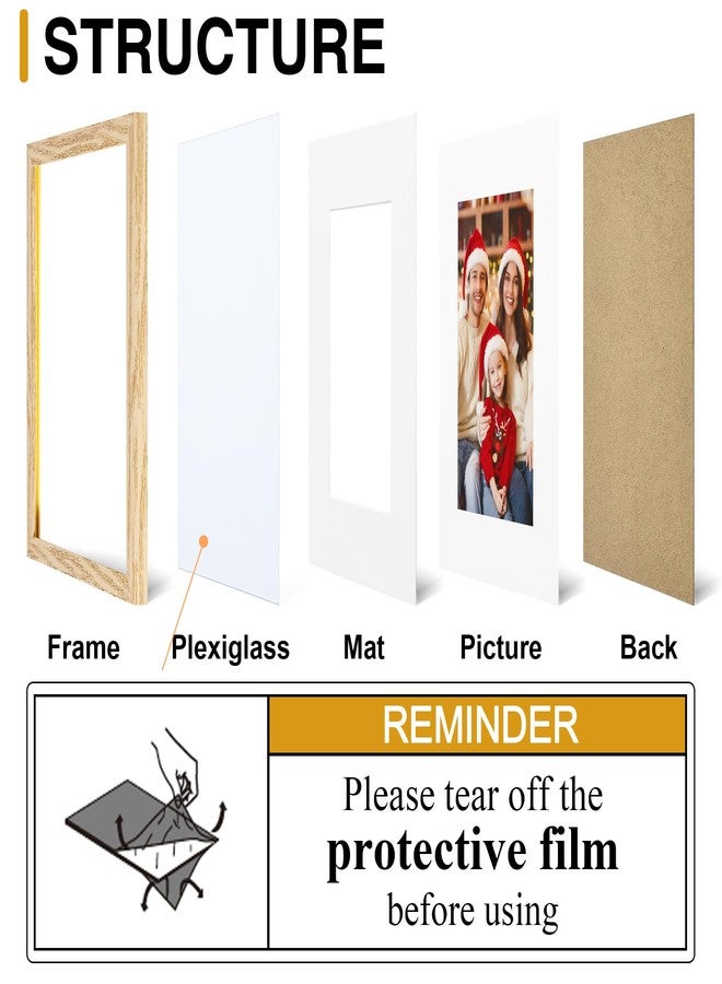 decorUhome 8x10 Picture Frame Set of 10, Display Pictures 5x7 with Mat or 8x10 without Mat, Natural Photo Frame with Plexiglass for Picture Frames Collage Wall Decor, Natural, 8x10 - Image 3