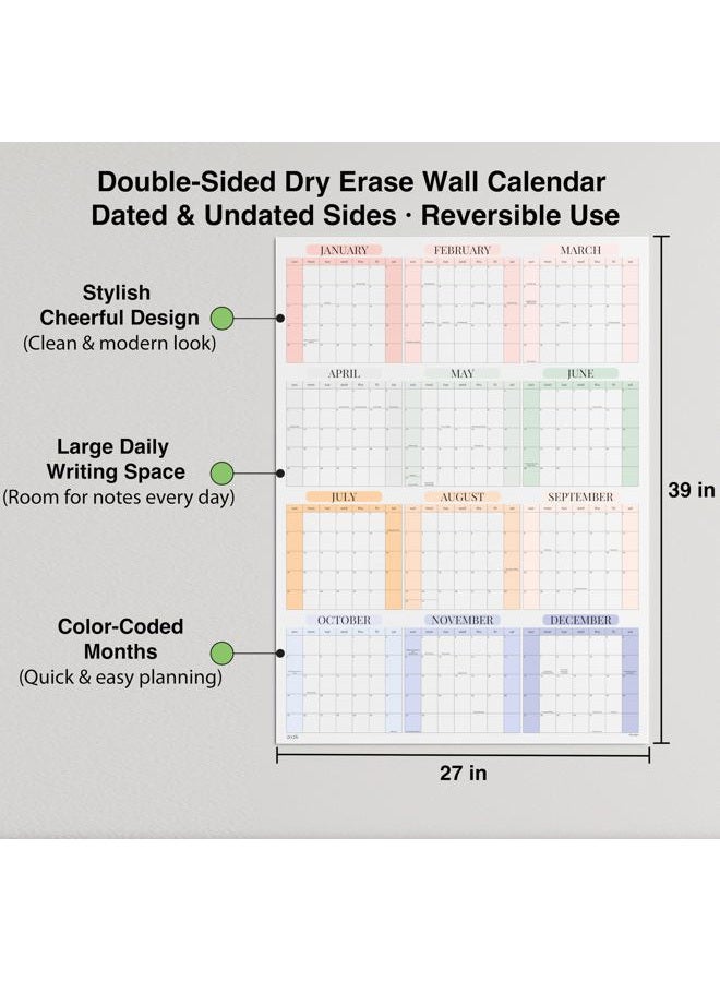 CLEVER SIGNS Dry Erase Wall Calendar 2026, 27×39 in — Double-Sided Yearly Planner (Dated & Undated), Reusable Write & Wipe, Large Wall Planner for Home, Office, Classroom — Rolled Poster. - Image 4