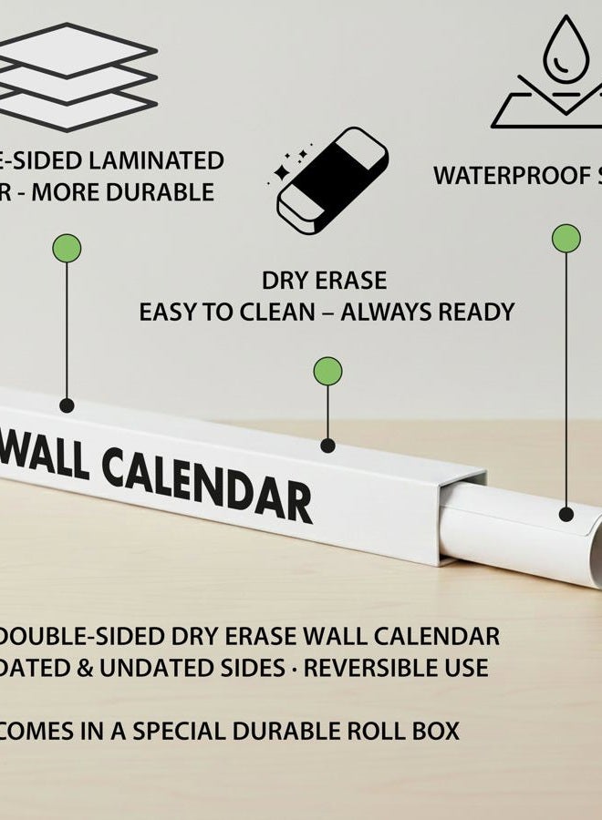 CLEVER SIGNS Dry Erase Wall Calendar 2026, 27×39 in — Double-Sided Yearly Planner (Dated & Undated), Reusable Write & Wipe, Large Wall Planner for Home, Office, Classroom — Rolled Poster. - Image 5