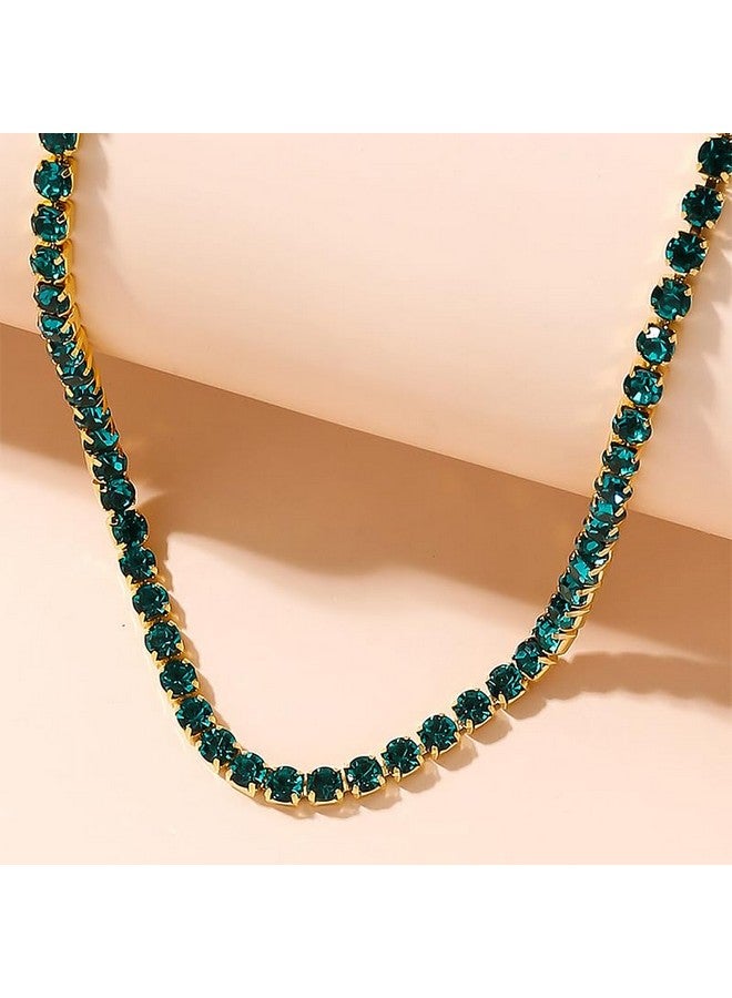 BERYUAN Sparkly Rhinestone Tennis Necklace Crystal Rhinestone Choker Necklace Simple Rhinestone Tennis Choker Necklace Dainty Rhinestone Tennis Necklace For Brides Bridesmaid (Gold Green) - Image 5