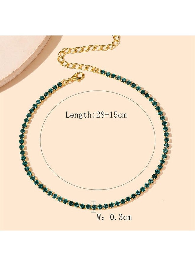 BERYUAN Sparkly Rhinestone Tennis Necklace Crystal Rhinestone Choker Necklace Simple Rhinestone Tennis Choker Necklace Dainty Rhinestone Tennis Necklace For Brides Bridesmaid (Gold Green) - Image 4