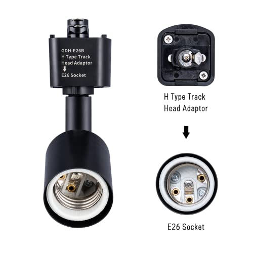 mirrea H Type Track Lighting Head to E26 Medium Screw Base Adapter Light Direction Adjustable Pack of 3 (Black) - Image 3
