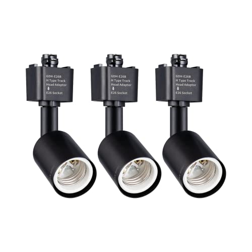 mirrea H Type Track Lighting Head to E26 Medium Screw Base Adapter Light Direction Adjustable Pack of 3 (Black) - Image 1