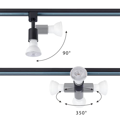mirrea H Type Track Lighting Head to E26 Medium Screw Base Adapter Light Direction Adjustable Pack of 3 (Black) - Image 5