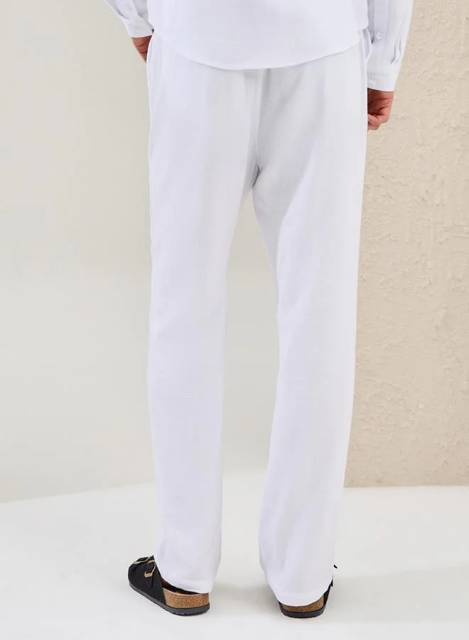 Styli Plain Linen Blend Slim Fit Trousers