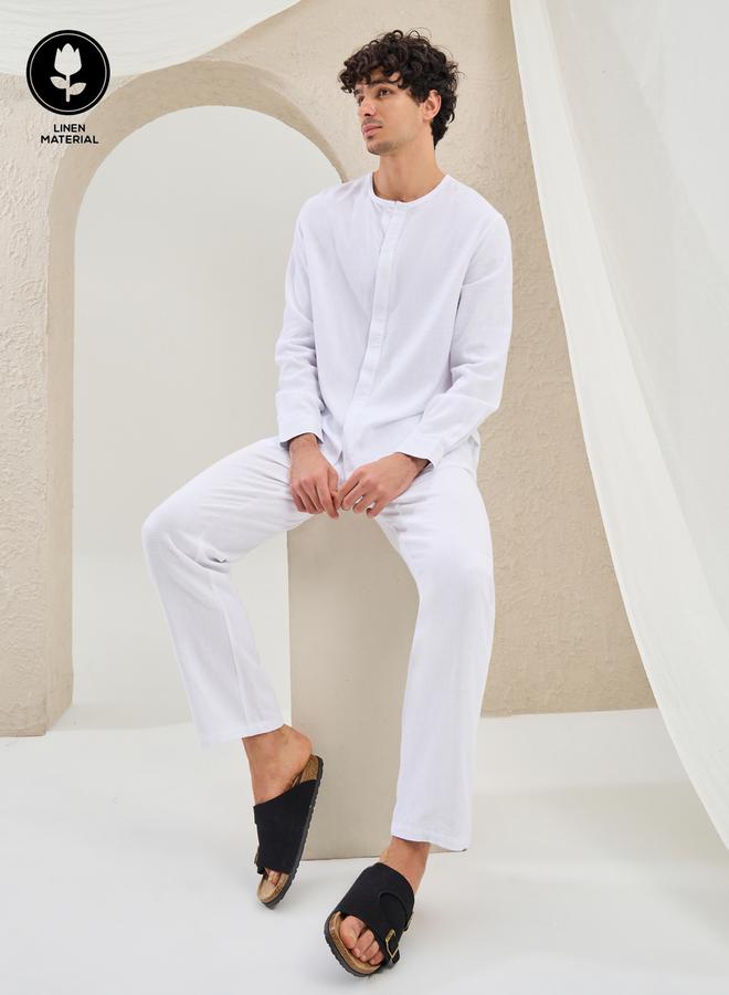 Styli Plain Linen Blend Slim Fit Trousers  - Image 1