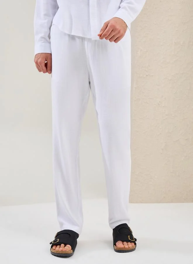Styli Plain Linen Blend Slim Fit Trousers