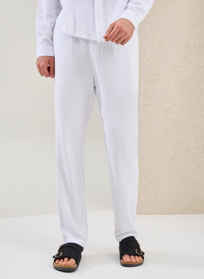 Styli Plain Linen Blend Slim Fit Trousers  - Image 3