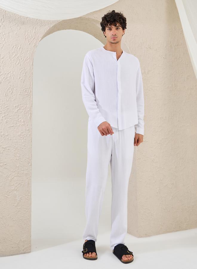 Styli Plain Linen Blend Slim Fit Trousers  - Image 2