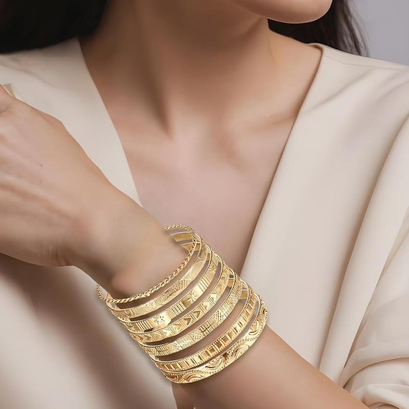 KASTWAVE 7 PCS Gold Bangle Bracelets for Women, Adjustable Stackable Cuff Bracelets Set, Multi-Layer Open Design, Lightweight and Durable, Ideal for Daily Wear or Special Occasions - Image 4