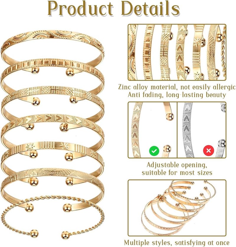 KASTWAVE 7 PCS Gold Bangle Bracelets for Women, Adjustable Stackable Cuff Bracelets Set, Multi-Layer Open Design, Lightweight and Durable, Ideal for Daily Wear or Special Occasions - Image 5