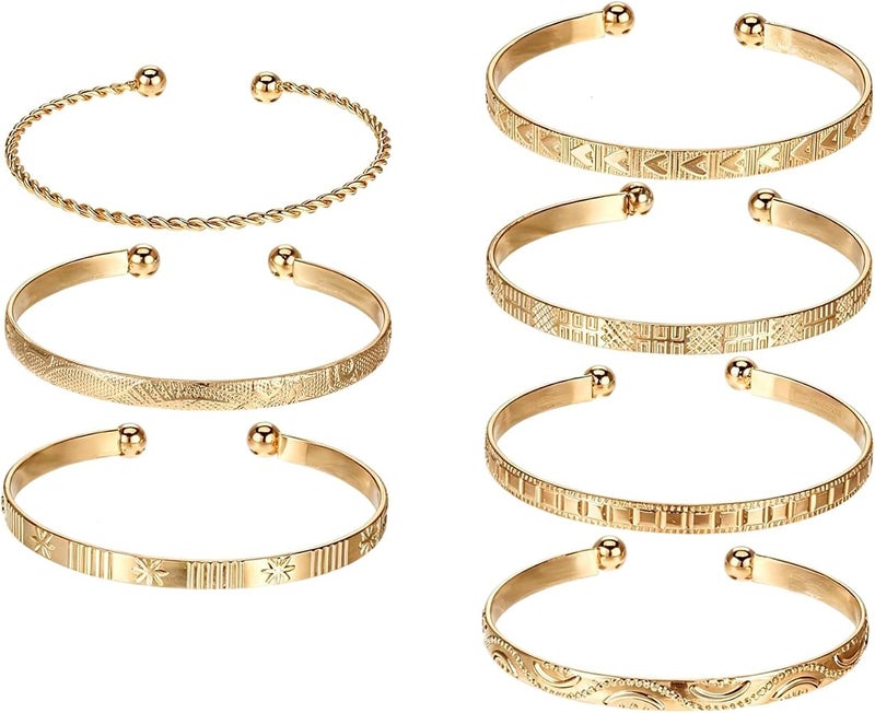 KASTWAVE 7 PCS Gold Bangle Bracelets for Women, Adjustable Stackable Cuff Bracelets Set, Multi-Layer Open Design, Lightweight and Durable, Ideal for Daily Wear or Special Occasions - Image 1
