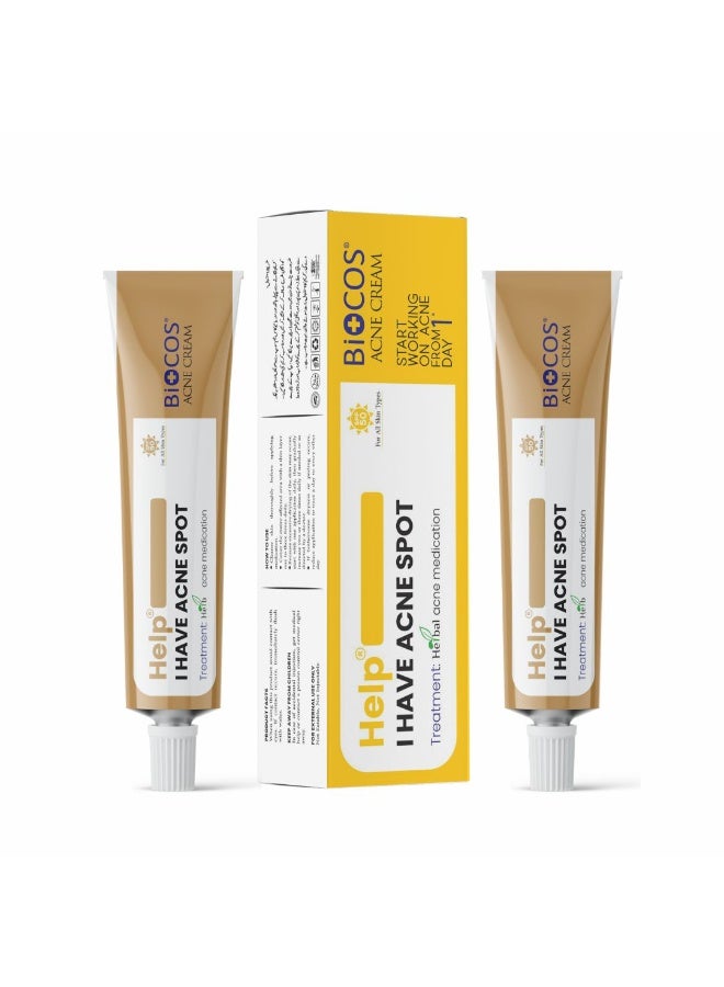 BIOCOS COSMETICS Anti Acne Cream With Aloe Vera, Neem Extract, Bitter Gourd And Zinc Oxide, Blemish Care Cream, 12g, Pack Of 2 - Image 1