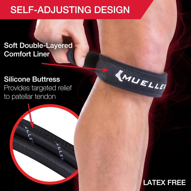 MUELLER Sports Medicine Jumper's Knee Single Strap for Men and Women, Knee Compression and Pain Relief Support, Ideal for Osgood-Schlatter's, Patellar Tendinitis, Black, One Size - Image 4