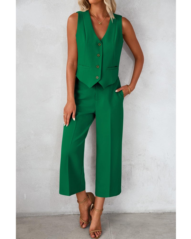 luvamia Two Piece Summer Sets Business Casual Sets for Women Woman Suits 2 Pieces Pants Business Going Out Outfits Two Piece Sets for Women Spring Jolly Green XX-Large Fits Size 20 / Size 22 - Image 5