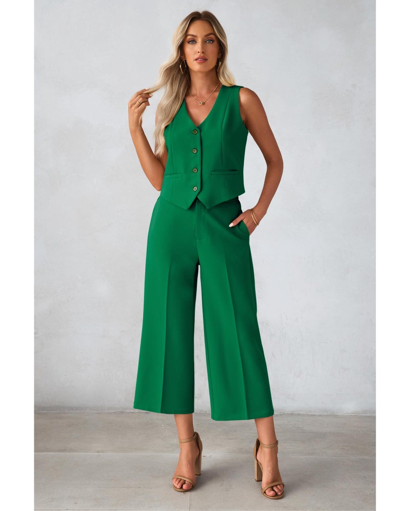 luvamia Two Piece Summer Sets Business Casual Sets for Women Woman Suits 2 Pieces Pants Business Going Out Outfits Two Piece Sets for Women Spring Jolly Green XX-Large Fits Size 20 / Size 22 - Image 3