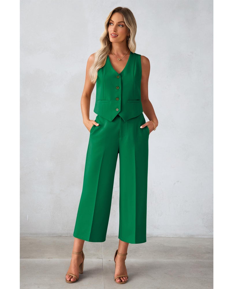 luvamia Two Piece Summer Sets Business Casual Sets for Women Woman Suits 2 Pieces Pants Business Going Out Outfits Two Piece Sets for Women Spring Jolly Green XX-Large Fits Size 20 / Size 22 - Image 4