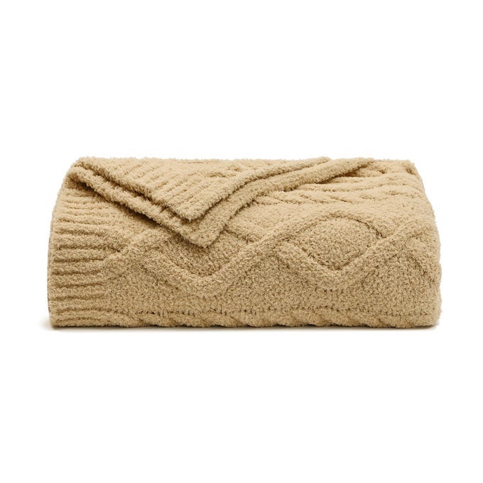 SUPER SOFT RHOMBIC JACQUARD THROW BLANKET 3D STEREOSCOPIC LIGHTWEIGHT COZY WARM THROW BLANKETS FOR COUCH BED SOFA ALL SEASON CAMEL 50X60