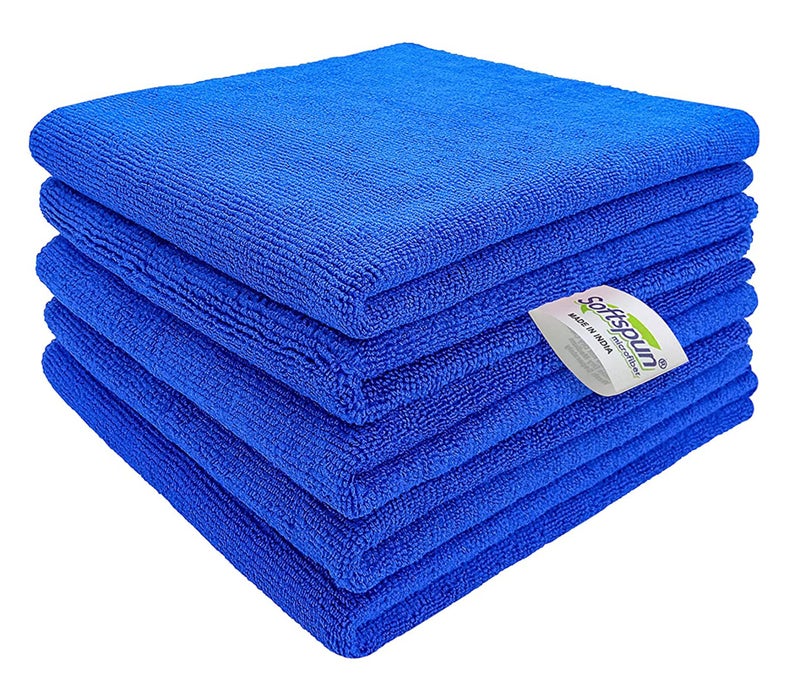 SOFTSPUN Microfiber Cleaning Cloths, 5pcs 40x40cms 340GSM Sky Blue! Highly Absorbent, Lint and Streak Free, Multi -Purpose Wash Cloth for Kitchen, Car, Window, Stainless Steel, Silverware. - Image 1
