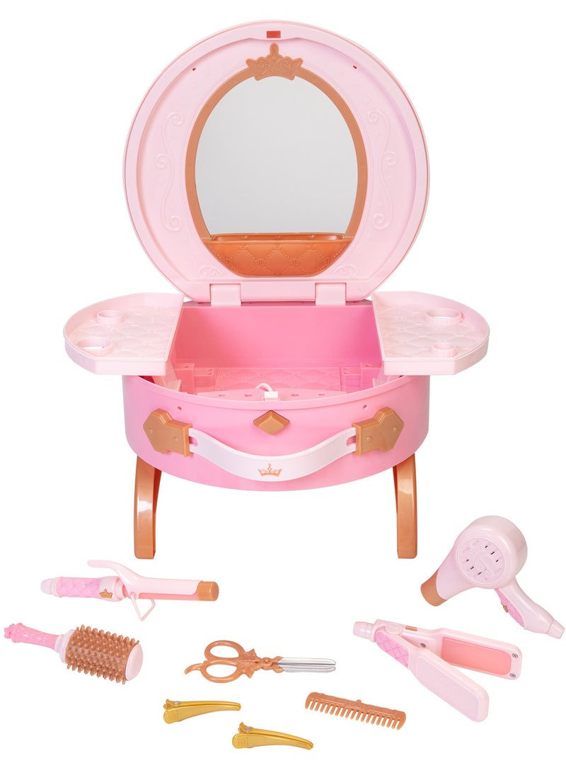 Disney طقم مكياج السفر بأسلوب أميرات ديزني، يعمل بالبطارية | ملحقات تجميل واقعية | لعب تخيلي وتغيير ملابس | تمثيل أدوار | تغيير ملابس عصرية | مجموعة ألعاب تجميل | هدية للفتيات - Image 2