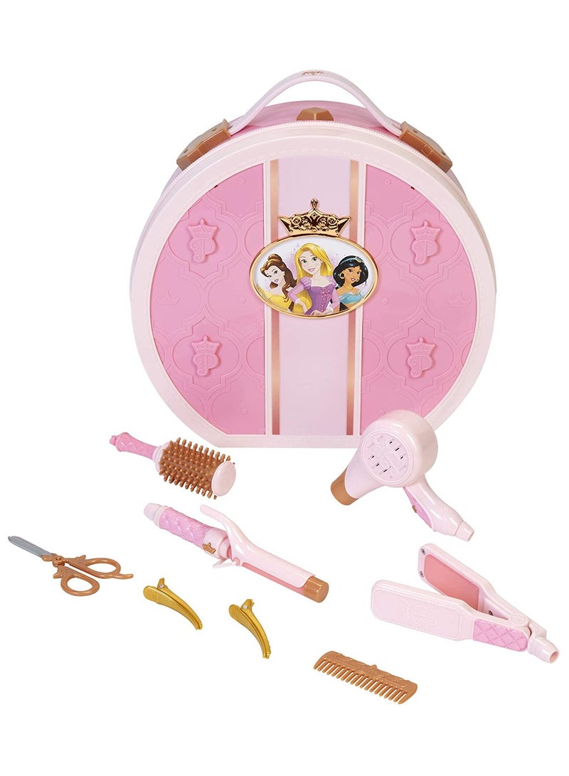 Disney طقم مكياج السفر بأسلوب أميرات ديزني، يعمل بالبطارية | ملحقات تجميل واقعية | لعب تخيلي وتغيير ملابس | تمثيل أدوار | تغيير ملابس عصرية | مجموعة ألعاب تجميل | هدية للفتيات - Image 1