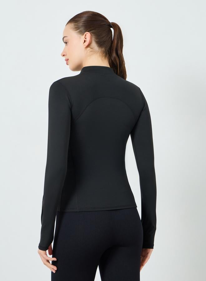 Styli Active Women Black Broad Contour Thumbhole Jacket - Image 5