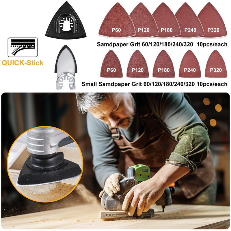 PECHAM 128PCS Oscillating Tool Blade, Wood Metal Cutting and Sandpaper Oscillating Tool Accessories with Titanium Quick Tooth Japanese Tooth Multitool Blade Fit More Oscillating Tools - Image 5