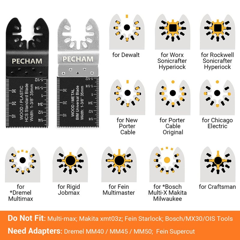 PECHAM 128PCS Oscillating Tool Blade, Wood Metal Cutting and Sandpaper Oscillating Tool Accessories with Titanium Quick Tooth Japanese Tooth Multitool Blade Fit More Oscillating Tools - Image 4