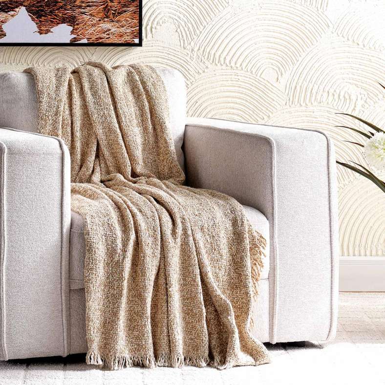 Pan Home Cozy Linen Textured Soft Fringed Throw 125x150cm - Beige