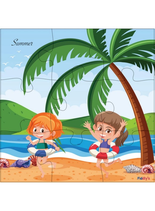 Fiddlys Wood Jigsaw Puzzles For Kids & Children -9 Pieces Age 3+ (Seasons Pack Of 4) - Image 2