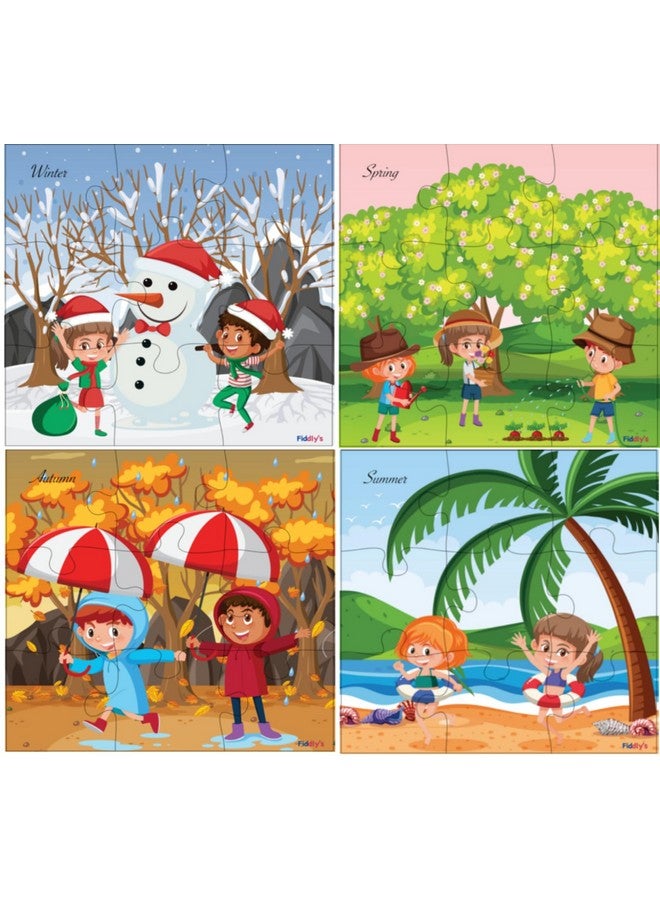 Fiddlys Wood Jigsaw Puzzles For Kids & Children -9 Pieces Age 3+ (Seasons Pack Of 4) - Image 1