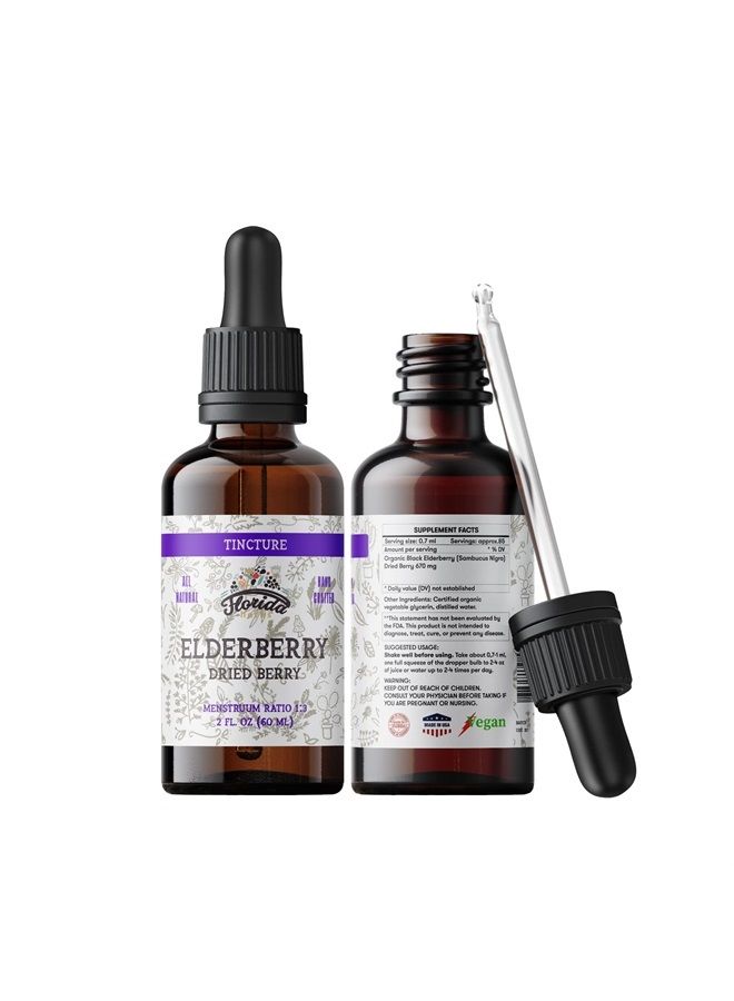 FLORIDA HERBS Black Elderberry Tincture, Organic Black Elderberry Extract (Sambucus Nigra) Antioxidant Extract for Immune Support, Non-GMO in Cold-Pressed Organic Vegetable Glycerin 2 oz 670 mg - Image 1