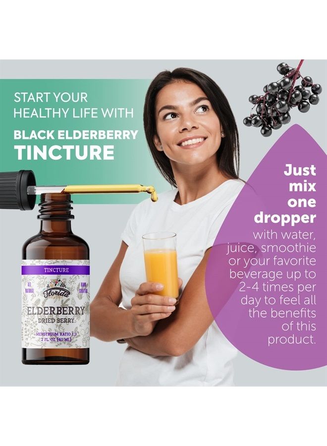 FLORIDA HERBS Black Elderberry Tincture, Organic Black Elderberry Extract (Sambucus Nigra) Antioxidant Extract for Immune Support, Non-GMO in Cold-Pressed Organic Vegetable Glycerin 2 oz 670 mg - Image 2