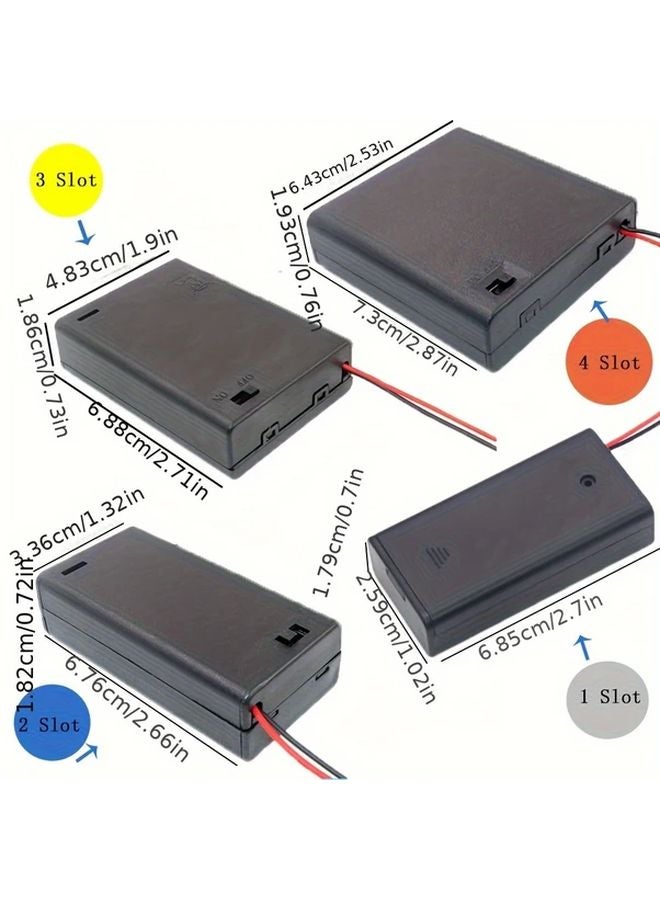 AA Battery Holder With ON OFF Switch 1 2 3 4 Slot Black Plastic Case Red Wires - Image 3
