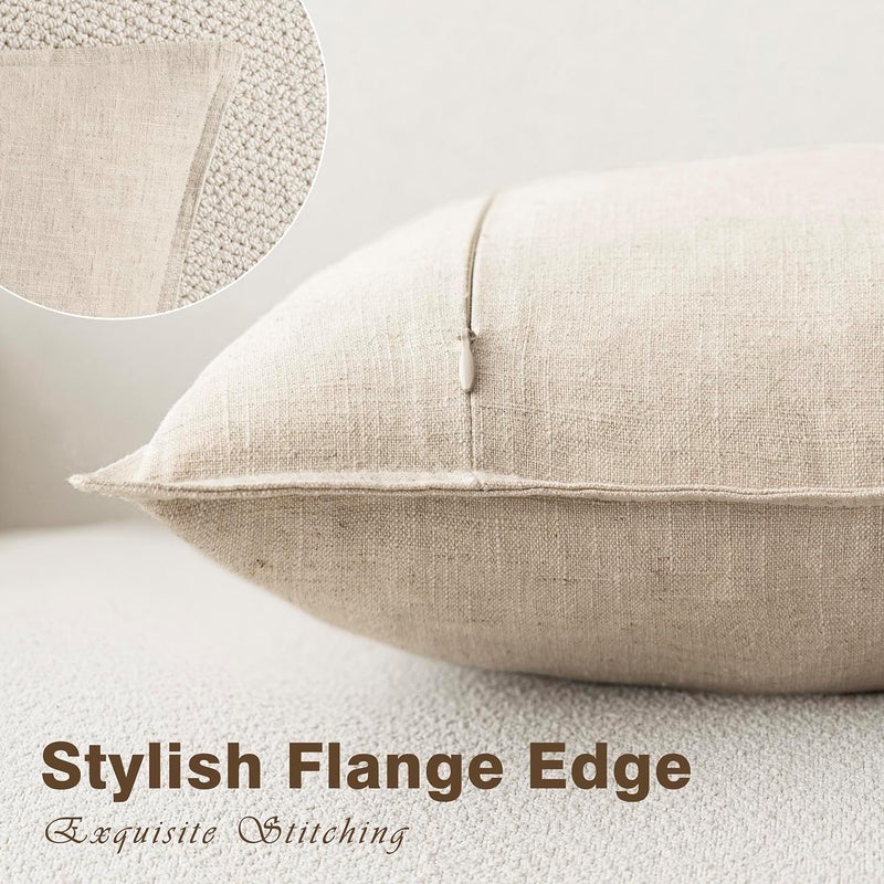 Foindtower Pack of 2, Decorative Linen Soild Throw Pillow Covers Soft Accent Cushion Case Boho Farmhouse Neutral Pillowcase for Couch Sofa Bedroom Living Room Home Decor 24 x 24 Inch Natural Beige - Image 3