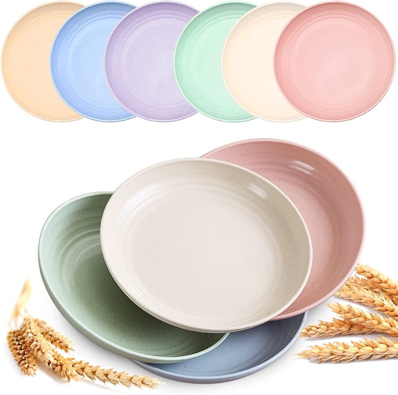 Mfacoy 6 PACK Unbreakable Dinner Plates, 6.9 Inch Wheat Straw Plates, Reusable Deep Plastic Plate, Lightweight Salad Plates for Camping/Kitchen, Dishwasher & Microwave Safe, Kids-toddler & Adult - Image 1