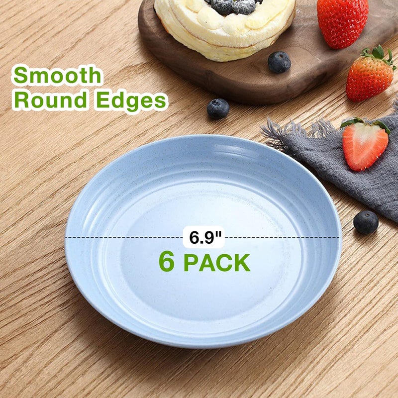 Mfacoy 6 PACK Unbreakable Dinner Plates, 6.9 Inch Wheat Straw Plates, Reusable Deep Plastic Plate, Lightweight Salad Plates for Camping/Kitchen, Dishwasher & Microwave Safe, Kids-toddler & Adult - Image 5