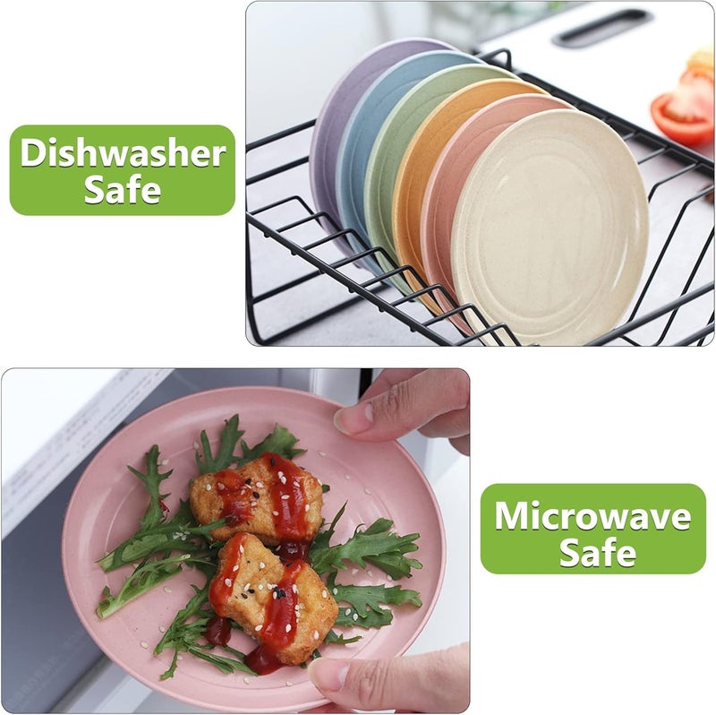 Mfacoy 6 PACK Unbreakable Dinner Plates, 6.9 Inch Wheat Straw Plates, Reusable Deep Plastic Plate, Lightweight Salad Plates for Camping/Kitchen, Dishwasher & Microwave Safe, Kids-toddler & Adult - Image 4