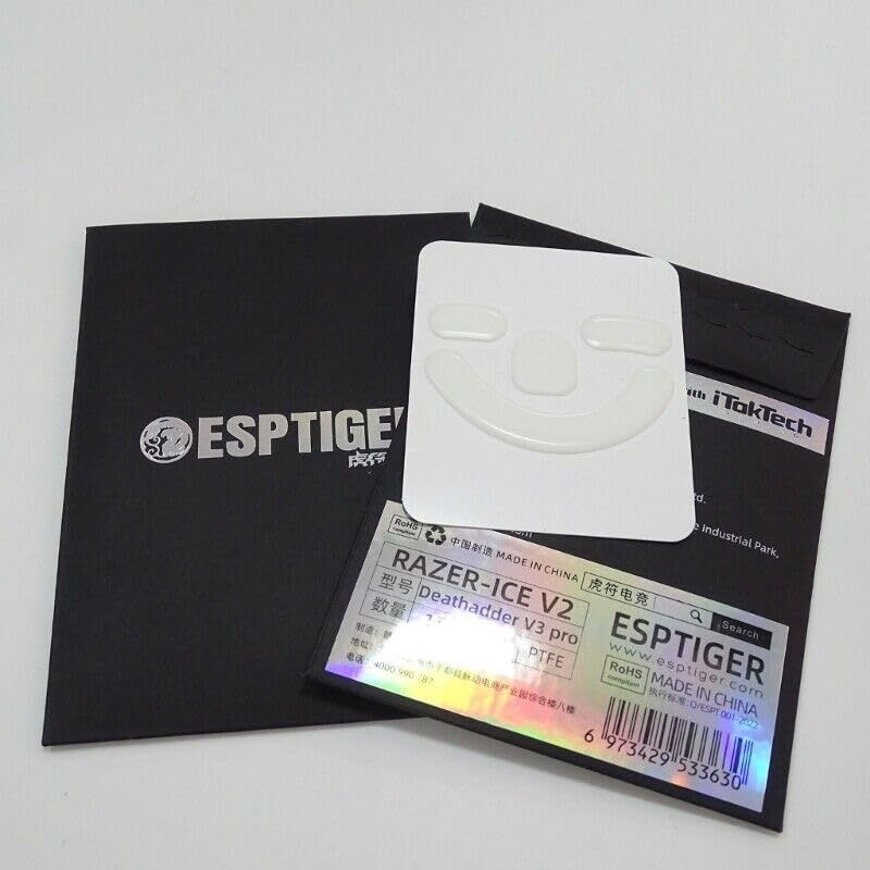 ESPTIGER Gaming Mouse Skates ICE - V2 Skates for DeathAdder V3 Pro Mouse Feet 2.5D Edge Treatment Smooth PTFE Material 3M Adhesive - White - Image 2