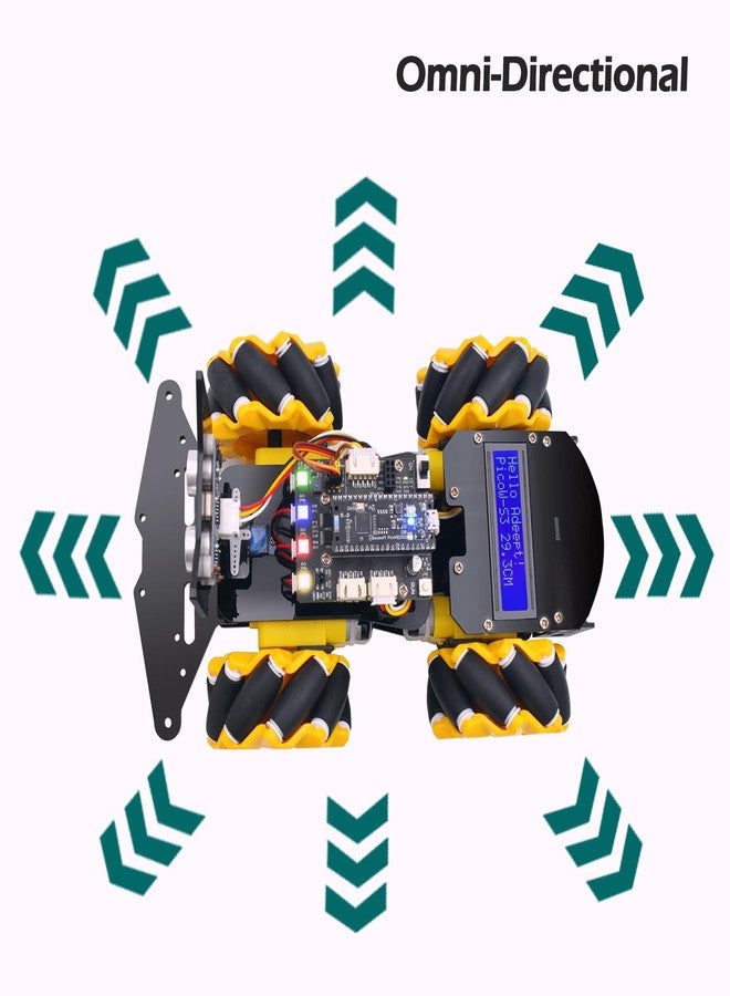 Adeept 4WD Omni-Directional Mecanum Wheels Robotic Car Kit for ESP32-S3 | Banana Pi PicoW-S3 DIY STEM Remote Controlled Educational Robot Kit with LCD1602 Display, Python Code & PDF Tutorials - Image 4