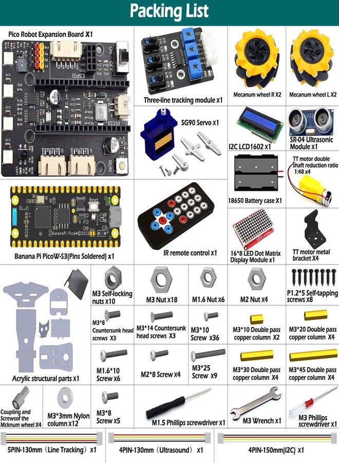 Adeept 4WD Omni-Directional Mecanum Wheels Robotic Car Kit for ESP32-S3 | Banana Pi PicoW-S3 DIY STEM Remote Controlled Educational Robot Kit with LCD1602 Display, Python Code & PDF Tutorials - Image 2